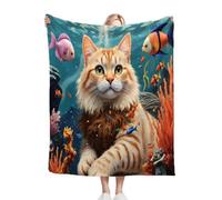 Nuphtun Plaid Polaire 240x260 Chat sous-Marin, Couverture XXL Ultra Douce 240x260 cm | Usage Polyvalent comme Jeté de Lit ou Plaid d'Exception, Procure Une Protection Contre Le Froid M342-