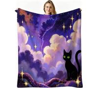 Nuphtun Plaid Polaire Moelleuse 130x150 cm, Chat Violet, AQ908 | 280 g Flanelle Douce, Lavable en Machine, LéGer et Respirant, pour Se Détendre Bureau Voyage, pour Enfants Adolescents