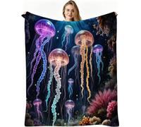 Nuphtun Plaid Polaire Moelleuse 130x150 cm, Méduse Bleue, AQ3842 | 280 g Flanelle Douce, Lavable en Machine, LéGer et Respirant, pour Se Détendre Bureau Voyage, pour Enfants Adolescents
