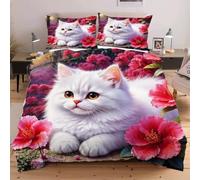 Nuphtun Set Lit Une Place 140x200 cm Animal Chat, Housse de Couette Imprimée 3D et 2 Taies d'oreiller, Toucher Doux comme du Coton | Parfait pour Célibataires et Studios C128