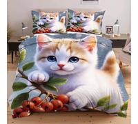 Nuphtun Set Lit Une Place 140x200 cm Animal Chat, Housse de Couette Imprimée 3D et 2 Taies d'oreiller, Toucher Doux comme du Coton | Parfait pour Célibataires et Studios C184