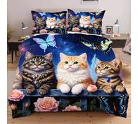 Nuphtun Set Lit Une Place 140x200 cm Animal Chat, Housse de Couette Imprimée 3D et 2 Taies d'oreiller, Toucher Doux comme du Coton | Parfait pour Célibataires et Studios C58