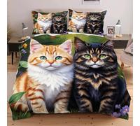 Nuphtun Set Lit Une Place 140x200 cm Animal Chat, Housse de Couette Imprimée 3D et 2 Taies d'oreiller, Toucher Doux comme du Coton | Parfait pour Célibataires et Studios C208