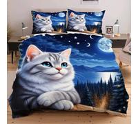 Nuphtun Set Lit Une Place 140x200 cm Animal Chat, Housse de Couette Imprimée 3D et 2 Taies d'oreiller, Toucher Doux comme du Coton | Parfait pour Célibataires et Studios C54