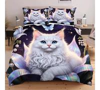 Nuphtun Set Lit Une Place 140x200 cm Animal Chat, Housse de Couette Imprimée 3D et 2 Taies d'oreiller, Toucher Doux comme du Coton | Parfait pour Célibataires et Studios C142