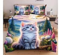 Nuphtun Set Lit Une Place 140x200 cm Animal Chat, Housse de Couette Imprimée 3D et 2 Taies d'oreiller, Toucher Doux comme du Coton | Parfait pour Célibataires et Studios C126