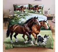 Nuphtun Set Lit Une Place 140x200 cm Animal Cheval, Housse de Couette Imprimée 3D et 2 Taies d'oreiller, Toucher Doux comme du Coton | Parfait pour Célibataires et Studios C6