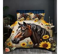 Nuphtun Set Lit Une Place 140x200 cm Animal Cheval, Housse de Couette Imprimée 3D et 2 Taies d'oreiller, Toucher Doux comme du Coton | Parfait pour Célibataires et Studios H292-