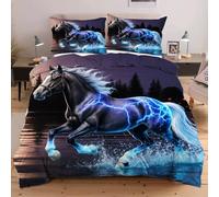 Nuphtun Set Lit Une Place 140x200 cm Animal Cheval, Housse de Couette Imprimée 3D et 2 Taies d'oreiller, Toucher Doux comme du Coton | Parfait pour Célibataires et Studios C92