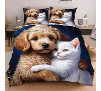 Nuphtun Set Lit Une Place 140x200 cm Animal Chien, Housse de Couette Imprimée 3D et 2 Taies d'oreiller, Toucher Doux comme du Coton | Parfait pour Célibataires et Studios C218