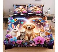 Nuphtun Set Lit Une Place 140x200 cm Animal Chien, Housse de Couette Imprimée 3D et 2 Taies d'oreiller, Toucher Doux comme du Coton | Parfait pour Célibataires et Studios C130