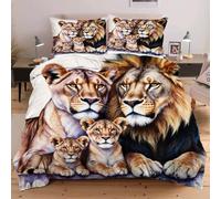 Nuphtun Set Lit Une Place 140x200 cm Animal Lion, Housse de Couette Imprimée 3D et 2 Taies d'oreiller, Toucher Doux comme du Coton | Parfait pour Célibataires et Studios C228