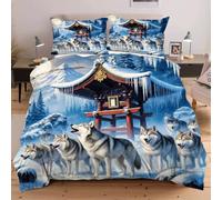 Nuphtun Set Lit Une Place 140x200 cm Animal Loup, Housse de Couette Imprimée 3D et 2 Taies d'oreiller, Toucher Doux comme du Coton | Parfait pour Célibataires et Studios C114