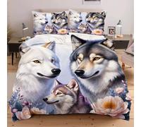 Nuphtun Set Lit Une Place 140x200 cm Animal Loup, Housse de Couette Imprimée 3D et 2 Taies d'oreiller, Toucher Doux comme du Coton | Parfait pour Célibataires et Studios C86