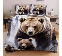 Nuphtun Set Lit Une Place 140x200 cm Animal Ours, Housse de Couette Imprimée 3D et 2 Taies d'oreiller, Toucher Doux comme du Coton | Parfait pour Célibataires et Studios C24