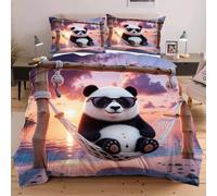Nuphtun Set Lit Une Place 140x200 cm Animal Panda, Housse de Couette Imprimée 3D et 2 Taies d'oreiller, Toucher Doux comme du Coton | Parfait pour Célibataires et Studios C42