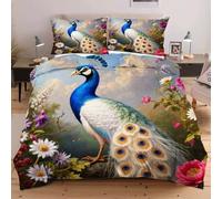 Nuphtun Set Lit Une Place 140x200 cm Animal Paon, Housse de Couette Imprimée 3D et 2 Taies d'oreiller, Toucher Doux comme du Coton | Parfait pour Célibataires et Studios C214