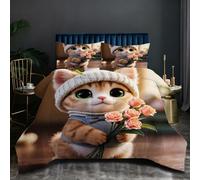 Nuphtun Set Lit Une Place 140x200 cm Chat Coloré, Housse de Couette Imprimée 3D et 2 Taies d'oreiller, Toucher Doux comme du Coton | Parfait pour Célibataires et Studios H34-
