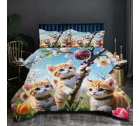 Nuphtun Set Lit Une Place 140x200 cm Chat Coloré, Housse de Couette Imprimée 3D et 2 Taies d'oreiller, Toucher Doux comme du Coton | Parfait pour Célibataires et Studios H52-