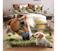Nuphtun Set Lit Une Place 140x200 cm Chevaux Chiens, Housse de Couette Imprimée 3D et 2 Taies d'oreiller, Toucher Doux comme du Coton | Parfait pour Célibataires et Studios B188