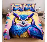 Nuphtun Set Lit Une Place 140x200 cm Chouette, Housse de Couette Imprimée 3D et 2 Taies d'oreiller, Toucher Doux comme du Coton | Parfait pour Célibataires et Studios C28