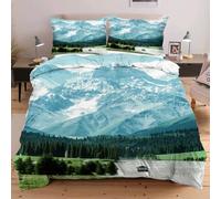 Nuphtun Set Lit Une Place 140x200 cm Montagne Verte, Housse de Couette Imprimée 3D et 2 Taies d'oreiller, Toucher Doux comme du Coton | Parfait pour Célibataires et Studios D260