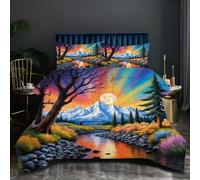 Nuphtun Set Lit Une Place 140x200 cm Paysage Coloré, Housse de Couette Imprimée 3D et 2 Taies d'oreiller, Toucher Doux comme du Coton | Parfait pour Célibataires et Studios H160-