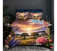 Nuphtun Set Lit Une Place 140x200 cm Paysage Coloré, Housse de Couette Imprimée 3D et 2 Taies d'oreiller, Toucher Doux comme du Coton | Parfait pour Célibataires et Studios H182-