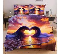 Nuphtun Set Lit Une Place 140x200 cm Vagues d'amour, Housse de Couette Imprimée 3D et 2 Taies d'oreiller, Toucher Doux comme du Coton | Parfait pour Célibataires et Studios B166