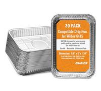 NUPICK Lot de 30 poêles d'égouttement compatibles avec Weber, 6415 accessoires de barbecue pour Weber Spirit, Genesis, Traveler, série Q - Sacs de graisse jetables en aluminium - 21,6 x 15,2 cm