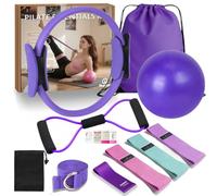 Nuplot Kit essentiel de pilates pour femme - Meilleur kit de yoga pilates pour entraînements à domicile avec anneau et balles, bandes de résistance en forme de 8, bandes de yoga pour étirements