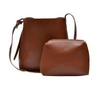 Nupouch Calla Milan Grand sac à bandoulière pour femme, sac à main en cuir végétalien, élégant, pochette zippée, ensemble de 2 pièces, style tendance, marron, Grand sac à bandoulière
