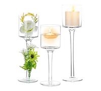 NUPTIO 1 Ensemble Bougeoirs Verre pour Bougie Pilier et Bougies Flottantes, Bougeoir Photophore en Verre Bougeoirs Table Clairs pour Pièce Maîtresse Fête Mariage Noël Halloween Décor À la Maison