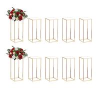 Nuptio 10 Pièces Centres Table Mariage Vases Or 60cm Haut Support Fleurs Colonne Vase Sol Métal Pièce Maîtresse Géométrique Supports Présentoir Rectangulaire pour Décoration Fête Mariage