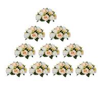 NUPTIO 10 Pièces Fleurs Artificielles, 15 Têtes de Roses Plastique avec Base, Convient au Centre de la Table Mariage Notre Magasin pour Les Fêtes Décoration de Saint Valentin(Champagne&Blanc)