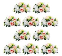 NUPTIO 10 Pièces Fleurs Artificielles, 15 Têtes de Roses Plastique avec Base, Convient au Centre de la Table Mariage Notre Magasin pour Les Fêtes Décoration de Saint Valentin(Champagne Rose&Blanc)