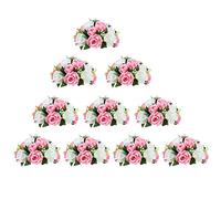 NUPTIO 10 Pièces Fleurs Artificielles, 15 Têtes de Roses Plastique avec Base, Convient au Centre de la Table Mariage Notre Magasin pour Les Fêtes Décoration de Saint Valentin(Rose&Blanc)