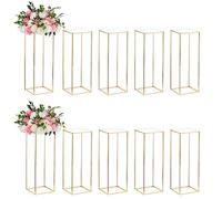 Nuptio 10 Pièces Vases Or pour Tables Centre Table Mariage, Support Fleur Colonne Vase Plancher Métal, Vase Fleur Géométrique 80cm Haut, Présentoir Fleur Rectangulaire pour Mariage Fête Maison