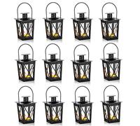 NUPTIO 12 Pcs Vintage Métal Mini Bougie Décorative Lanterne Bougie Chauffe-Plat, Décoration De Bougie LED Lumière De Thé pour La Fête d'anniversaire Pièce Maîtresse De Mariage, Noir (10 Pcs + 2 Pcs)