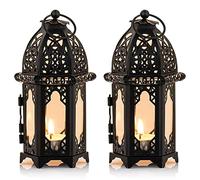 NUPTIO 2 Pcs Métal Bougie Bougie Chauffe-Plat Petite Taille Mariage Pièces Maîtresses de Verre Transparent Lanternes Suspendues Créatif Mariage Maison Décoration de Table Cage À Oiseaux, Noir