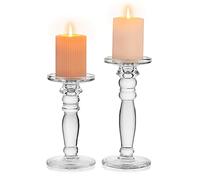 NUPTIO 2 Pièces Bougeoirs en Verre Bougeoir Pilier, Bougeoir Conique en Cristal Centres de Décoration de Mariage pour Table À Manger, Bougeoirs Coniques pour Salon Noël Halloween