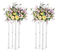 Nuptio 2 Pièces Centres Table Mariage Vases Acrylique 60cm Haut Vase À Fleurs Support Fleurs pour Fête Décorations Élégantes Vrac Table Décoration Mariages Géométriques