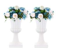 NUPTIO 2 Pièces Jardinière Classique pour Urne, Urne Décorative en Plastique pour Intérieur ou Extérieur, Hauteur 50cm, Jardinière en Plastique avec Piédestal Haut, Pot de Fleur Style Vintage, Blanc