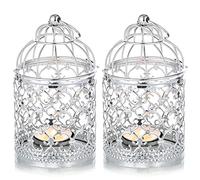 Nuptio 2 Pièces Lanternes Bougies Décoratives Cage Oiseaux Métal Évider Cage À Oiseaux Décorative Fer Porte-Bougie Noël Lanterne Suspendue, Porte-Lanterne Argent pour Fête Mariage Halloween