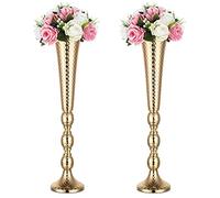 Nuptio 2 Pièces Maîtresses pour Table Mariage, Vase Trompette Métal 61cm Haut, Vases À Fleurs pour Événement Pièce Maîtresse Dîner Fête, Route pour la Cérémonie d'anniversaire Décoration Maison