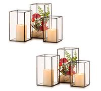 Nuptio Bougeoir en Verre Hurricane: 6 Bougeoirs Transparents pour Pilier, Lanternes Noires Décoratives D'intérieur pour Cheminée Centre de Table de Noël Salon Salle À Manger Décoration de Fête