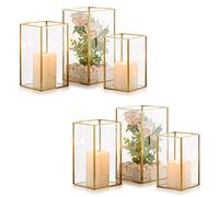 Nuptio Bougeoir Hurricane en Verre - 6 Pièces Bougies Décoratives pour Pilier, Bougeoir en Verre Trempé pour L'extérieur Mariage Noël Halloween Salon Table Cheminée Décoration Intérieure Or