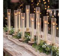 NUPTIO Bougeoir Hurricane pour centre de table : lot de 10 bougeoirs coniques en métal avec cylindres en verre cannelé - Bougeoirs dorés en vrac pour décoration de table de fête en plein air, dîner
