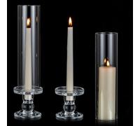 NUPTIO Bougeoir Verre Transparent Cylindrique - 2 Pièces 32cm Bougie Chandelier Centre de Table Mariage Porte-Bougies Effilée Bougeoir Cylindrique avec Verre Ouvert