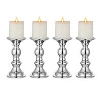 NUPTIO Bougeoirs de Pilier en Argent, Centres de Mariage Bougeoir en Métal pour Bougies de 50mm Décoration de Stand Idéal pour Les Mariages Événements Spéciaux Fêtes Salon, 4 Pièces